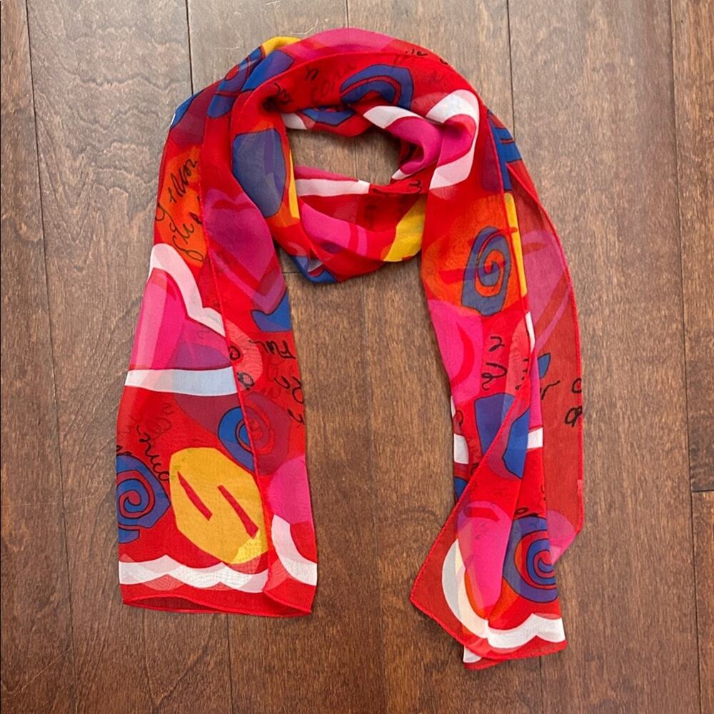 Vintage Liz Claiborne Valentines Day Red Abstract Scarf, Long Rectangle
